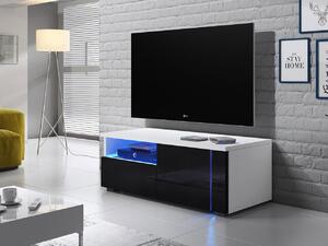 Televizní stolek s LED osvětlením FERNS 12 - bílý / lesklý černý, pravý