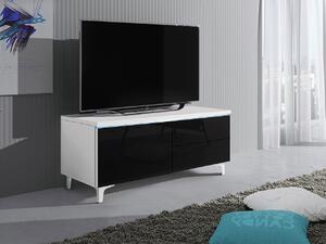Televizní stolek na nožkách s LED osvětlením FERNS 11 - bílý / lesklý černý, levý