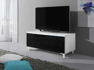 Televizní stolek na nožkách s LED osvětlením FERNS 11 - bílý / lesklý černý, pravý