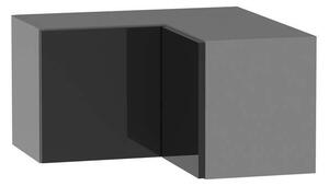 Horní rohová skříňka ADAMA - šířka 65 cm, lesklá černá / šedá