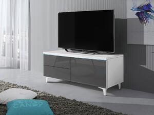 Televizní stolek na nožkách s LED osvětlením FERNS 11 - bílý / lesklý šedý, pravý