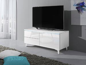 Televizní stolek na nožkách s LED osvětlením FERNS 11 - bílý / lesklý bílý, pravý