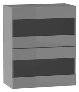 Prosklená kuchyňská skříňka ADAMA - šířka 60 cm, lesklá šedá / šedá