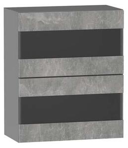 Prosklená kuchyňská skříňka ADAMA - šířka 60 cm, beton světlý atelier / šedá