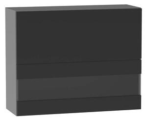 Horní prosklená skříňka ADAMA - šířka 90 cm, lesklá černá / šedá