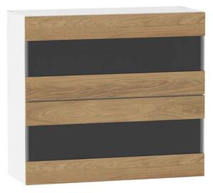 Prosklená kuchyňská skříňka ADAMA - šířka 80 cm, hickory přírodní / bílá