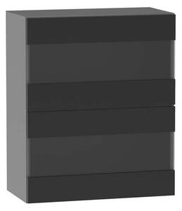 Prosklená kuchyňská skříňka ADAMA - šířka 60 cm, lesklá černá / šedá