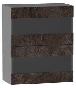 Prosklená kuchyňská skříňka ADAMA - šířka 60 cm, beton tmavý atelier / šedá