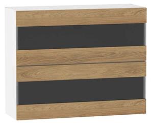 Prosklená kuchyňská skříňka ADAMA - šířka 90 cm, hickory přírodní / bílá