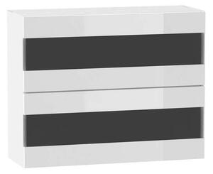 Prosklená kuchyňská skříňka ADAMA - šířka 90 cm, lesklá bílá / bílá