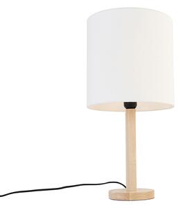 Venkovská stolní lampa dřevěná s bílým stínidlem - Mels