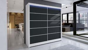 Šatní skříň 180 cm s posuvnými dveřmi a LED RGB osvětlením VILMA 4 - bílá / černá