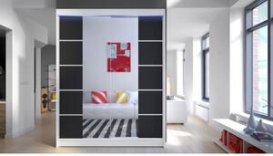 Zrcadlová šatní skříň 150 cm s posuvnými dveřmi a LED osvětlením PIRITU 5 - bílá / černá