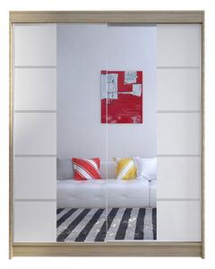 Zrcadlová šatní skříň 150 cm s posuvnými dveřmi a LED osvětlením PIRITU 5 - bílá / dub sonoma