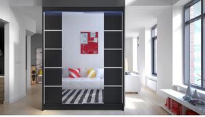 Zrcadlová šatní skříň 150 cm s posuvnými dveřmi a LED osvětlením PIRITU 5 - černá