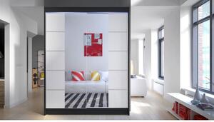 Zrcadlová šatní skříň 150 cm s posuvnými dveřmi a LED osvětlením PIRITU 5 - černá / bílá
