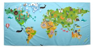 Sablio Ručník Zvířecí mapa světa - 50x100 cm