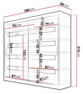 Šatní skříň 180 cm s posuvnými dveřmi a LED osvětlením FLORENCIO 11 - černá