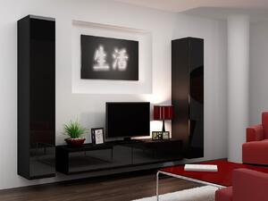 Obývací stěna ASHTON 4 - černá / lesklá černá
