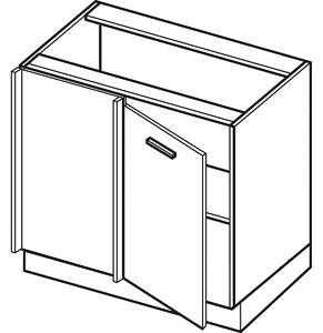 Prodloužená rohová skříňka ARACY - šířka 105 cm, šedá / bílá, nožky 10 cm, levá