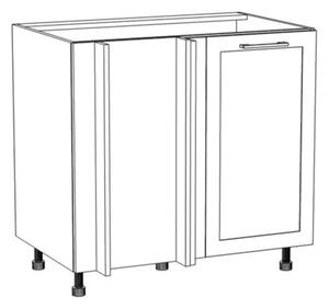 Prodloužená rohová skříňka ARACY - šířka 110 cm, šedá / bílá, nožky 10 cm, levá