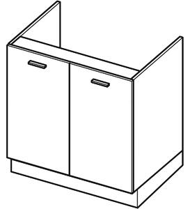 Dřezová skříňka ZAHARA - šířka 80 cm, lesklá černá / bílá, nožky 15 cm