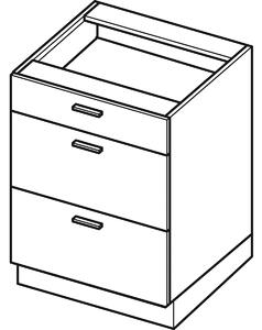 Ostrůvková skříňka s šuplíky ARACY - šířka 60 cm, šedá / bílá, nožky 10 cm