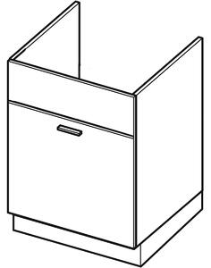 Dřezová skříňka se šuplíkem IRENA - šířka 60 cm, lesklá bílá / bílá, nožky 10 cm