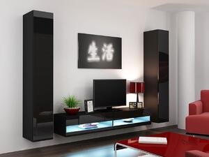 Stěna do obývacího pokoje ASHTON N4 - černá / lesklá černá