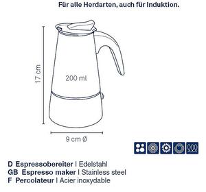 KELA Konvice na espresso Ferrara nerez černá 17,0 cm 9,0 cm 200,0 ml KL-10898