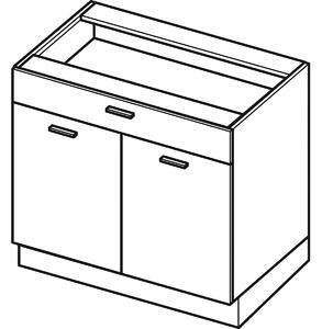 Kombinovaná dolní skříňka ARACY - šířka 90 cm, šedá / bílá, nožky 10 cm