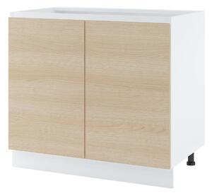 Dvoudveřová skříňka s policí IRENA - šířka 90 cm, dub lindberg / bílá, nožky 10 cm