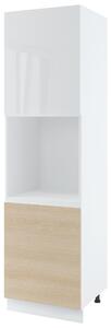 Kuchyňská skříň na vestavnou troubu IRENA - šířka 60 cm, dub lindberg / lesklá bílá, nožky 15 cm