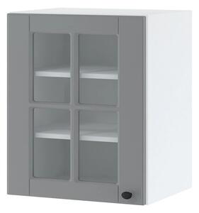 Jednodveřová prosklená skříňka LESJA - šířka 60 cm, šedá / bílá