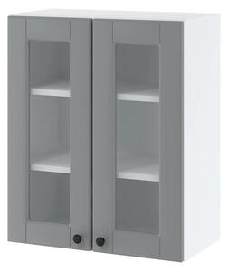 Dvoudveřová prosklená skříňka LESJA - šířka 60 cm, šedá / bílá