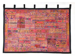 Oranžová patchworková tapiserie z Rajastanu, ruční práce, 108x161cm