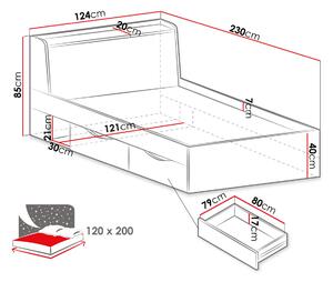 Jednolůžková postel se šuplíky 120x200 SAUTA - dub / antracitová