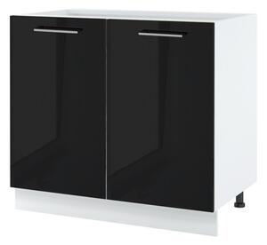 Dvoudveřová skříňka s policí ZAHARA - šířka 90 cm, lesklá černá / bílá, nožky 15 cm