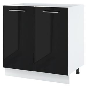 Dvoudveřová kuchyňská skříňka ZAHARA - šířka 80 cm, lesklá černá / bílá, nožky 15 cm