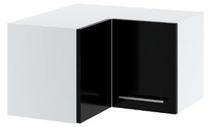 Horní rohová skříňka ZAHARA - šířka 65 cm, lesklá černá / bílá