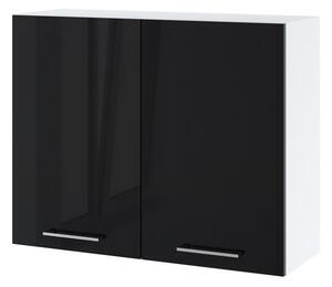 Horní kuchyňská skříňka ZAHARA - šířka 80 cm, lesklá černá / bílá