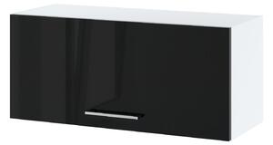 Závěsná kuchyňská skříňka ZAHARA - šířka 80 cm, lesklá černá / bílá
