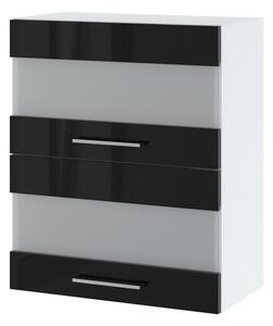 Prosklená kuchyňská skříňka ZAHARA - šířka 60 cm, lesklá černá / bílá
