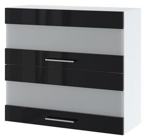 Prosklená kuchyňská skříňka ZAHARA - šířka 80 cm, lesklá černá / bílá