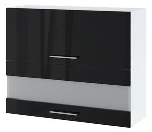 Horní prosklená skříňka ZAHARA - šířka 90 cm, lesklá černá / bílá