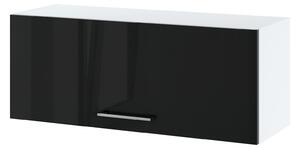 Závěsná kuchyňská skříňka ZAHARA - šířka 90 cm, lesklá černá / bílá