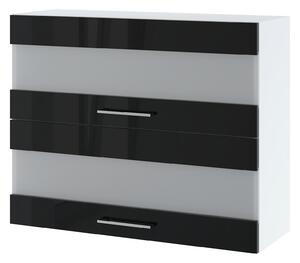 Prosklená kuchyňská skříňka ZAHARA - šířka 90 cm, lesklá černá / bílá
