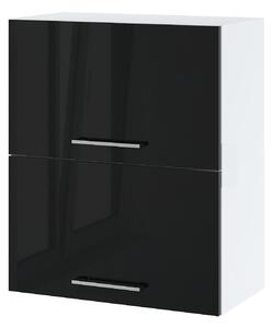 Dvoudveřová závěsná skříňka ZAHARA - šířka 60 cm, lesklá černá / bílá