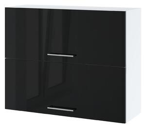 Dvoudveřová závěsná skříňka ZAHARA - šířka 90 cm, lesklá černá / bílá