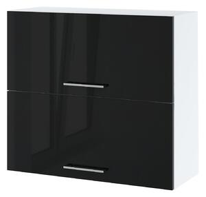 Dvoudveřová závěsná skříňka ZAHARA - šířka 80 cm, lesklá černá / bílá